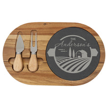 Load image into Gallery viewer, Acacia Wood/Slate Rectangle Cheese Set
