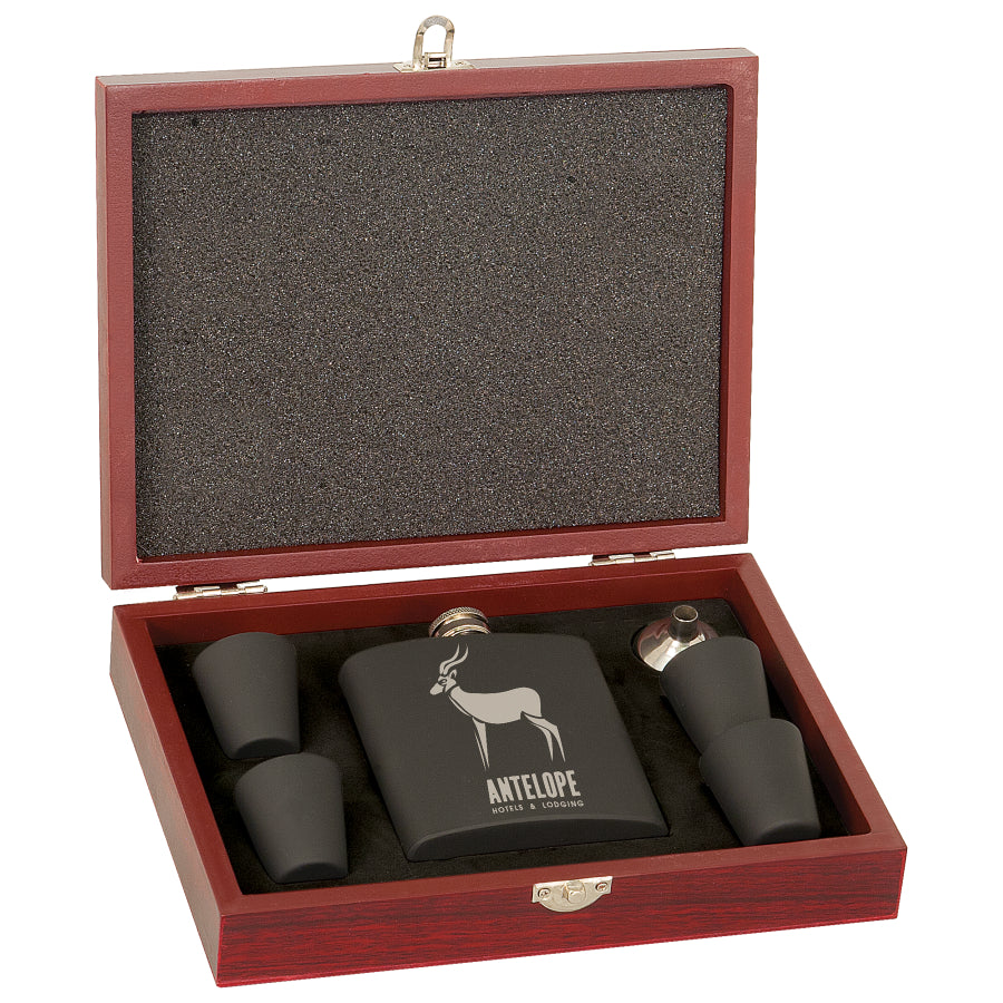 Laserable Stainless Steel Flask Set in Wood Presentation Box